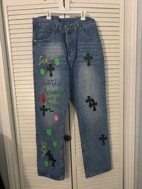 Blue Graffiti Patchwork Men’s Jeans